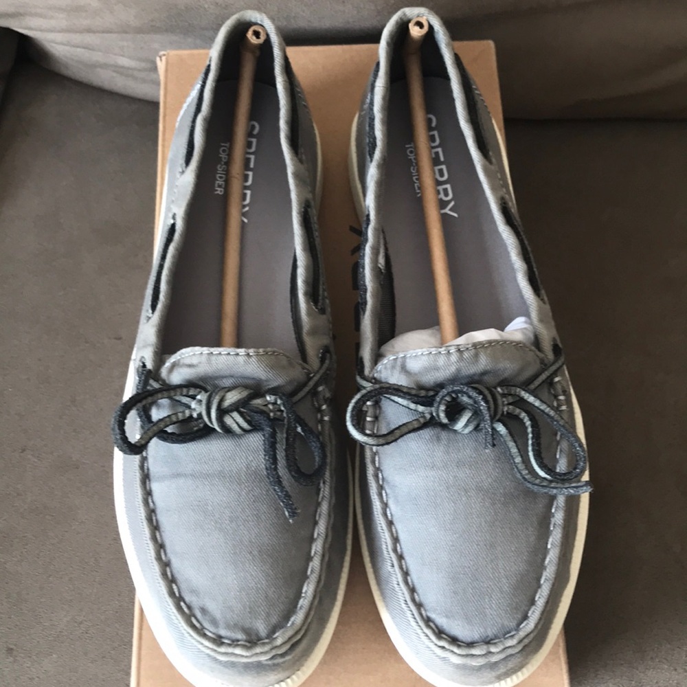 Sperry Boat Shoes-Oasis Canal Canvas Grey-Size 8